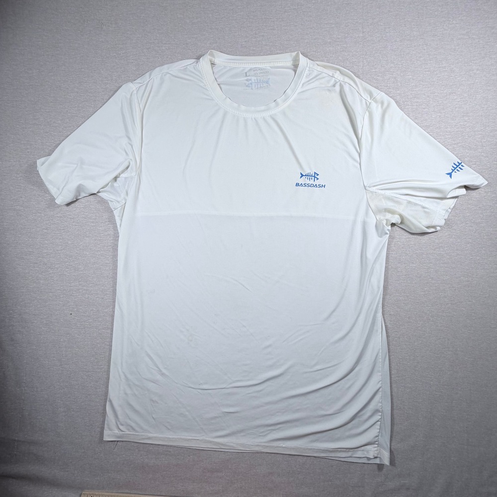 Bassdash Mens Off White Short Sleeve Fishing Shirt Mesh Back Logo Size Large